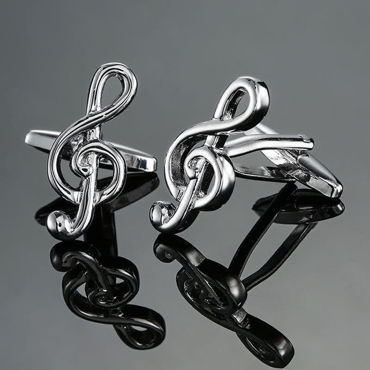 Gemelli da uomo eleganti con nota di strumento musicale - Chiave di violino d'argento - image 4