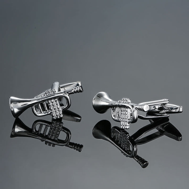 Gemelli da uomo eleganti con nota di strumento musicale - Tromba d'argento - image 3