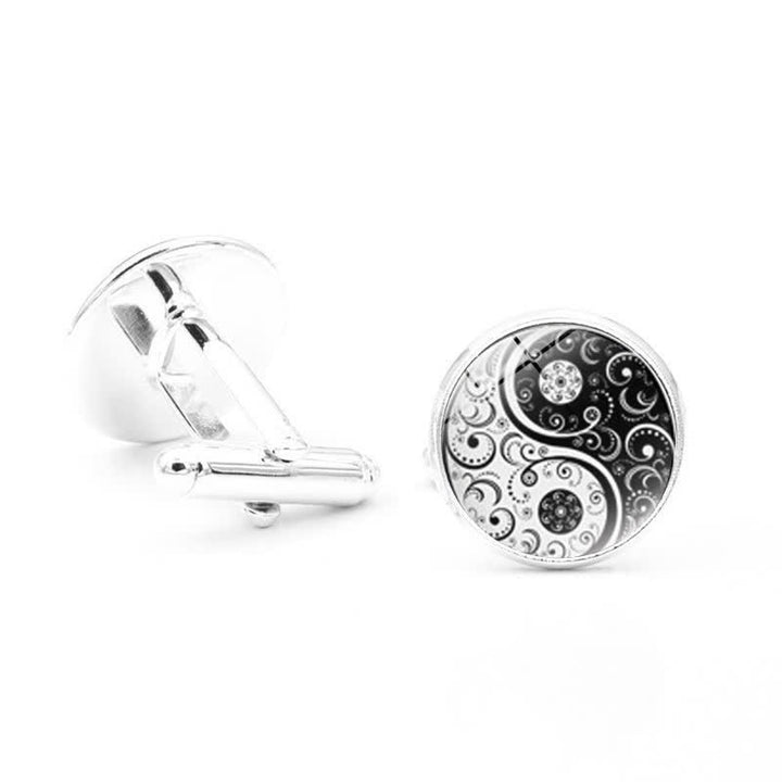 Gemelli da uomo in vetro con cupola Yin Yang in bianco e nero - image 2