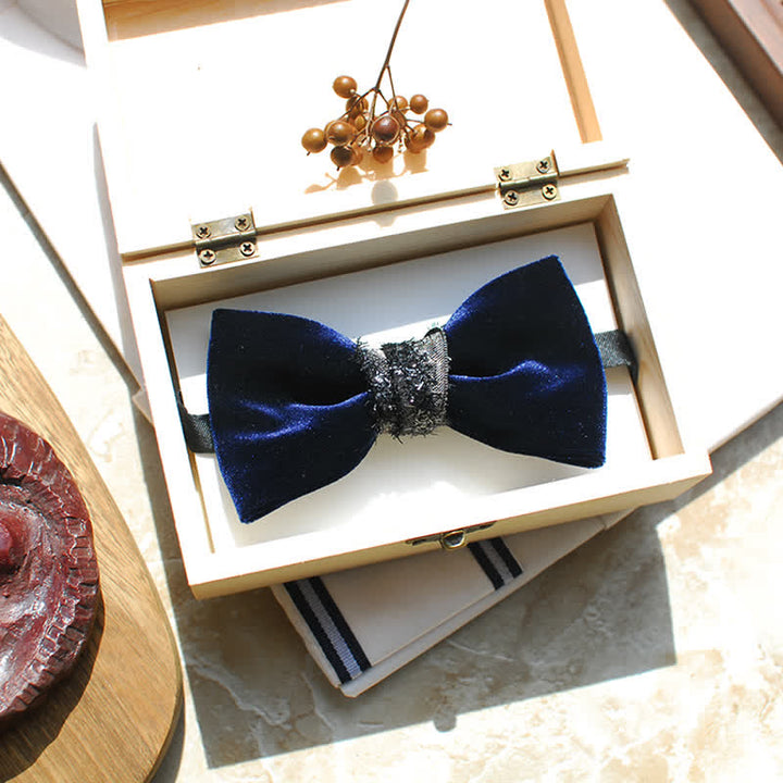 Papillon in velluto lucido blu navy da uomo - image 4