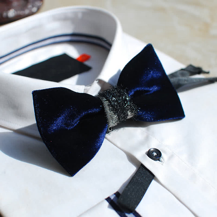 Papillon in velluto lucido blu navy da uomo - image 2