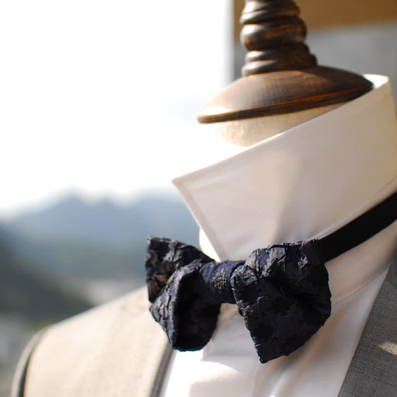 Papillon elegante da uomo in jacquard nero floreale - image 2