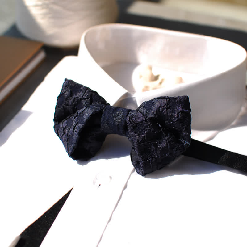 Papillon elegante da uomo in jacquard nero floreale - image 0