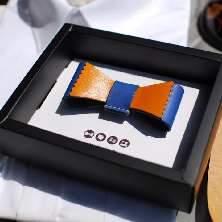 Papillon da uomo in pelle conciata con colori unici - Giallo e blu - image 5