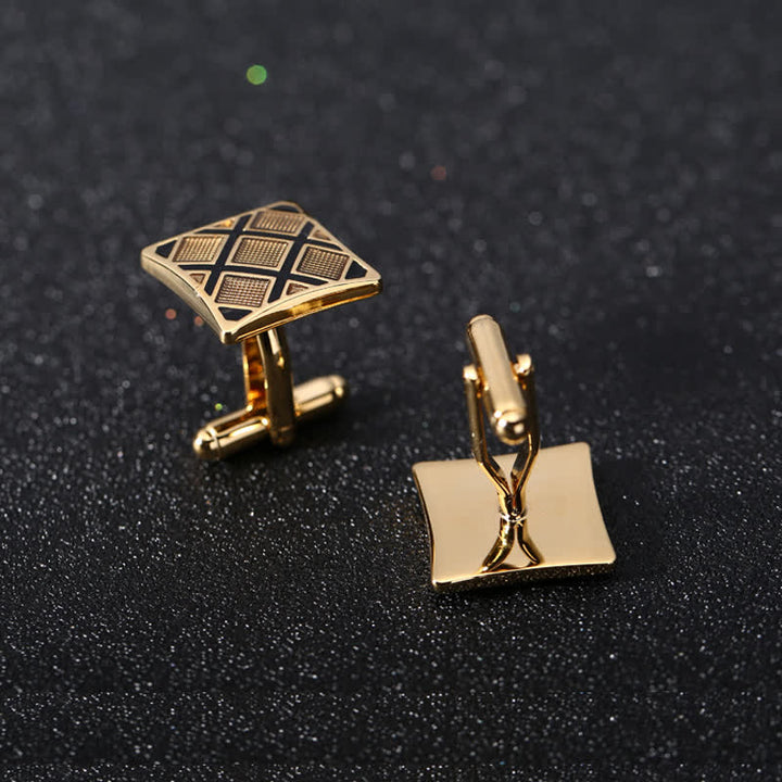 Gemelli da uomo rettangolari diagonali in oro e nero - image 2