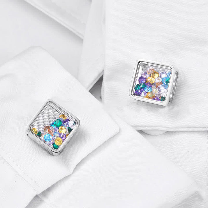Gemelli quadrati in argento con zirconi colorati da uomo - image 1