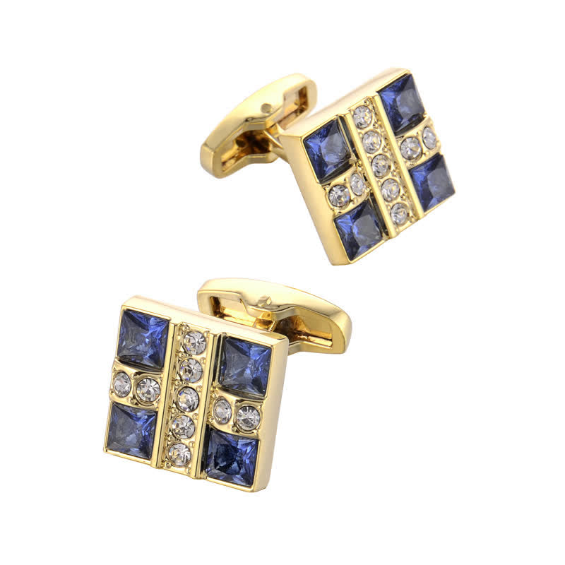 Gemelli da uomo in oro con strass di cristallo blu - image 4