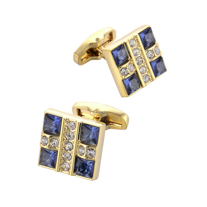 Gemelli da uomo in oro con strass di cristallo blu - image 4