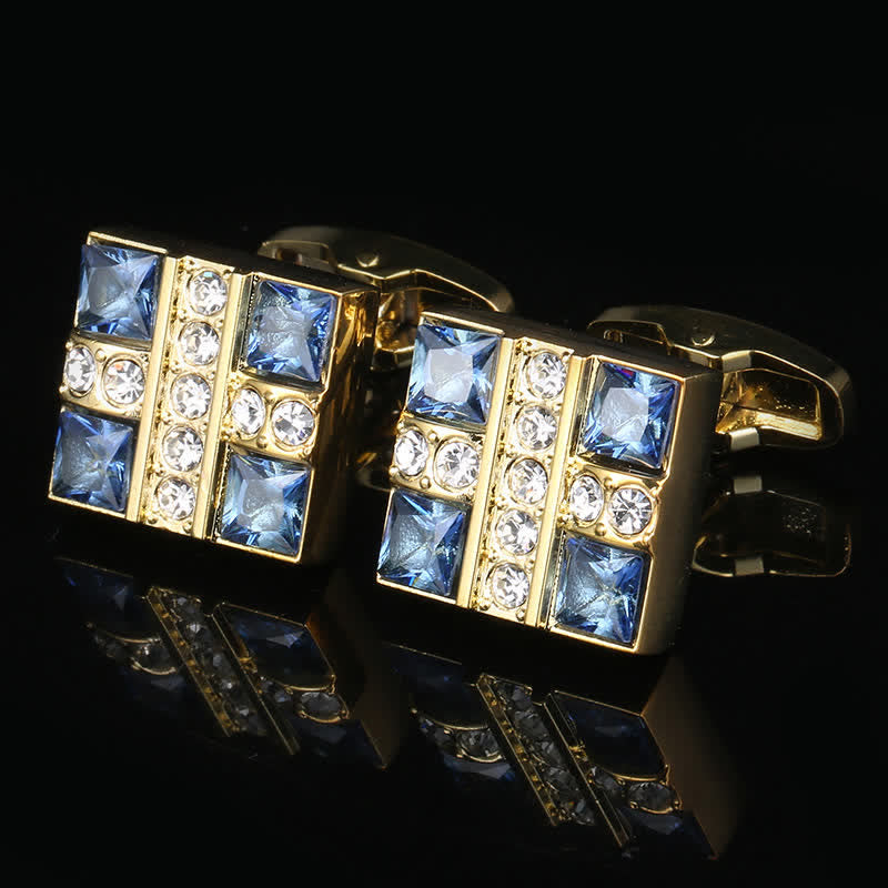 Gemelli da uomo in oro con strass di cristallo blu - Oro - image 0
