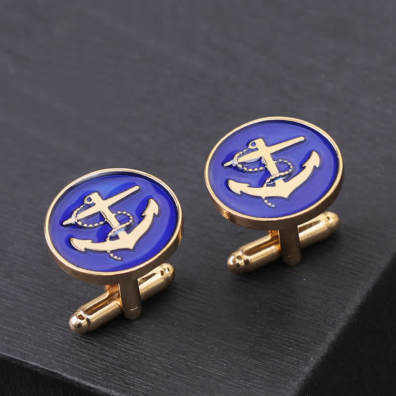 Gemelli da uomo con ancora da barca nautica - Blu e oro - image 5
