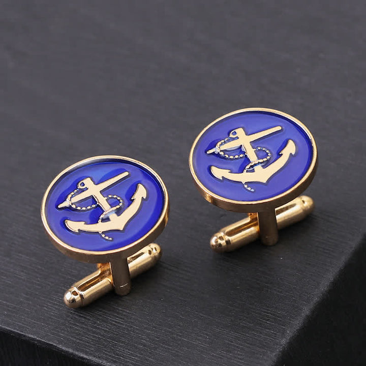 Gemelli da uomo con ancora da barca nautica - Blu e oro - image 5