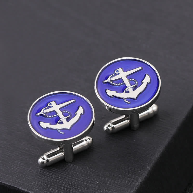 Gemelli da uomo con ancora da barca nautica - Blu e argento - image 7