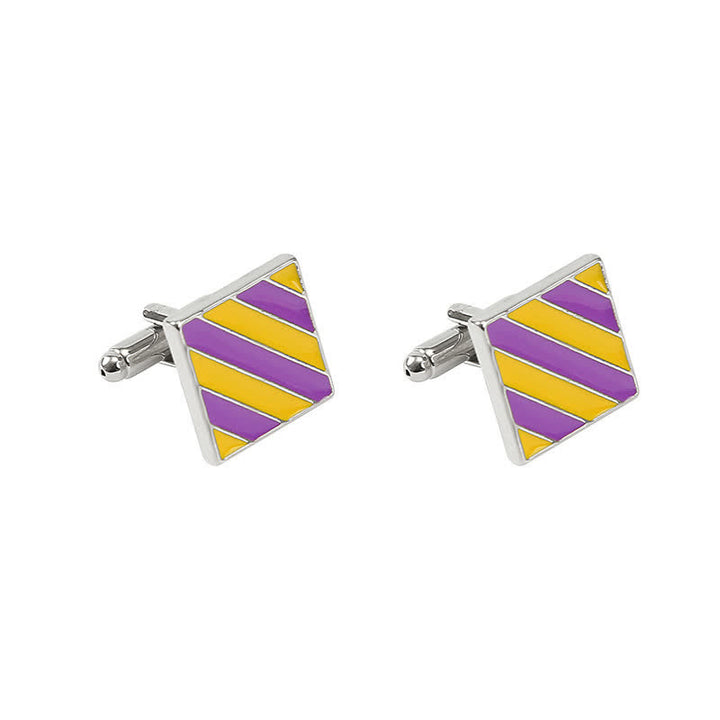 Gemelli da uomo classici a due toni quadrati a righe - Giallo e viola - image 7