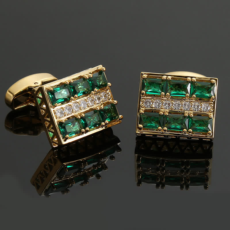 Gemelli da uomo in zircone lucido di lusso placcati in oro - Verde - image 0
