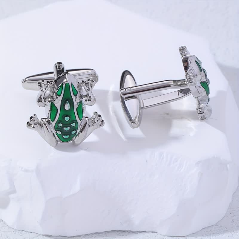 Gemelli da uomo a forma di rana smaltata verde - image 3