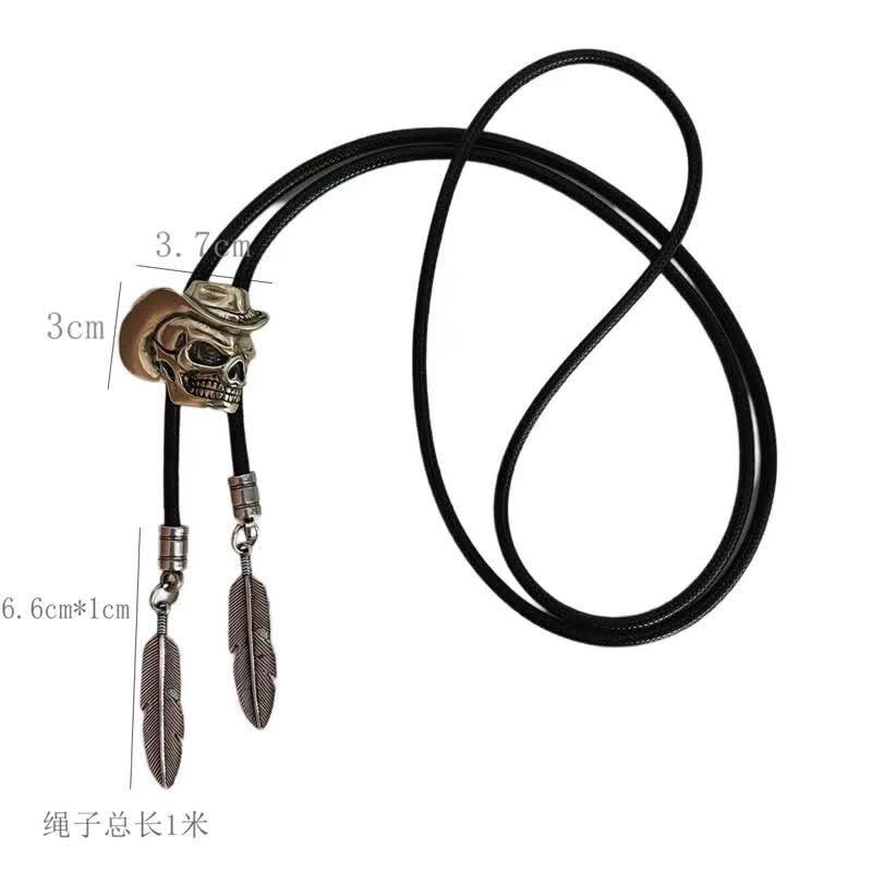 Cravatta Bolo con teschio in bronzo e cappello da cowboy - image 5