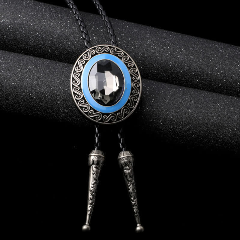 Cravatta Bolo intarsiata centrale in stile occidentale - Argento antico / grigio - image 12