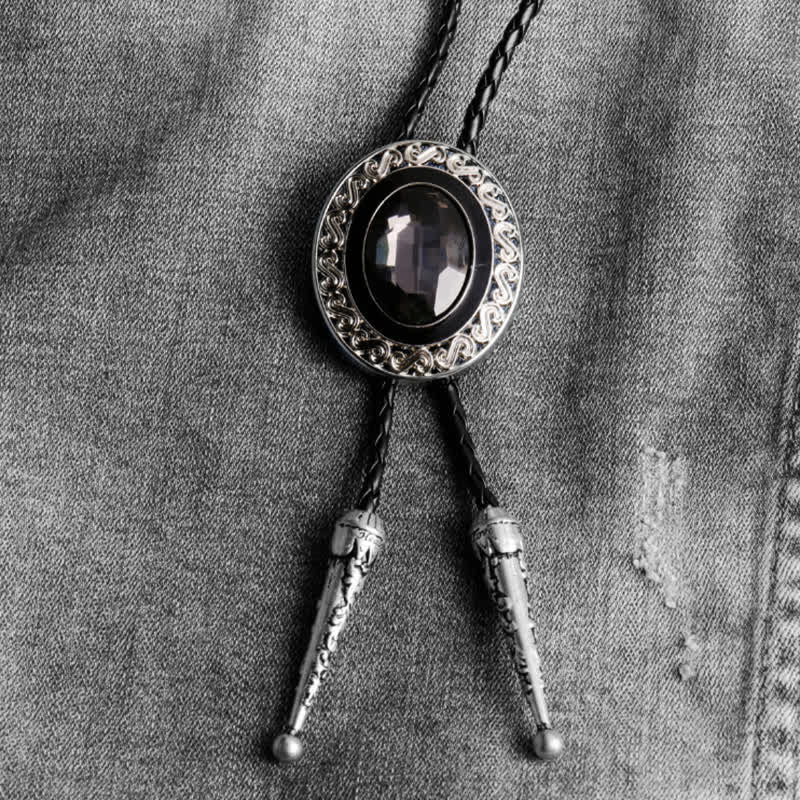 Cravatta Bolo intarsiata centrale in stile occidentale - Argento / Grigio - image 10