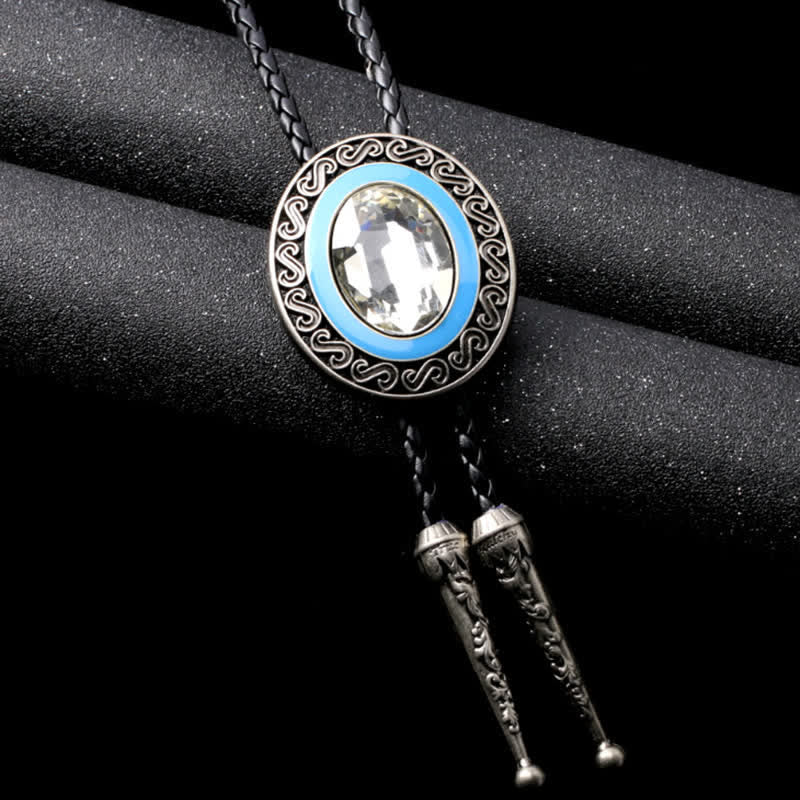 Cravatta Bolo intarsiata centrale in stile occidentale - Argento antico / Bianco - image 11