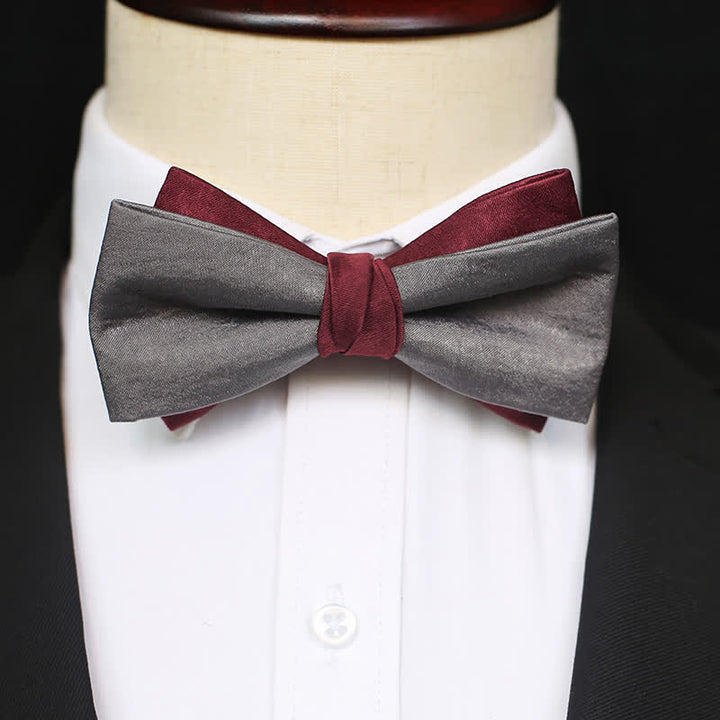Papillon doppio strato bordeaux e grigio da uomo - Stile n. 2 - image 4