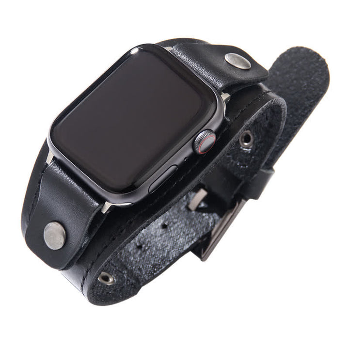 Cinturino per orologio intelligente con cinturino in vera pelle punk - Nero - Dimensioni quadrante orologio 42mm/44mm - image 6