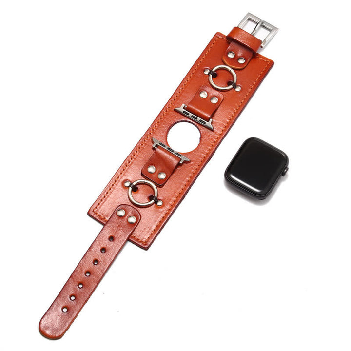Cinturino per smartwatch Ring Decor in vera pelle - Arancia - Dimensioni quadrante orologio 42mm/44mm - image 2