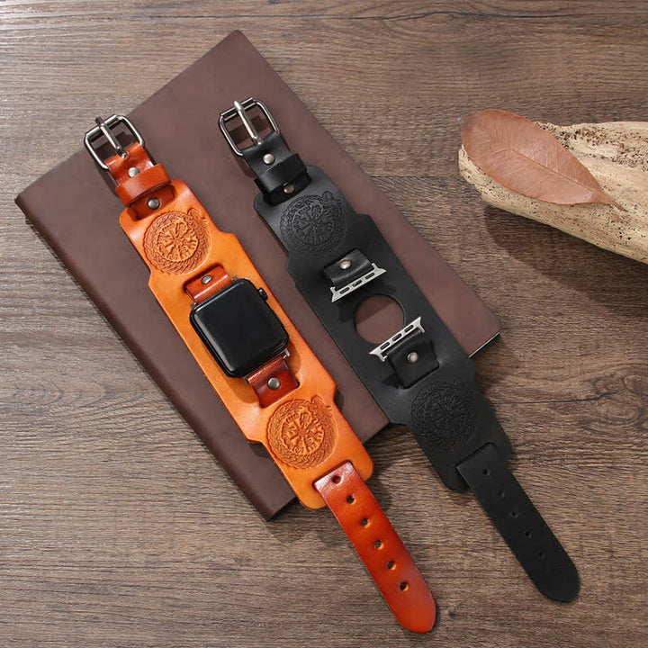 Cinturino per orologio in pelle con bussola vichinga e drago totem - image 8