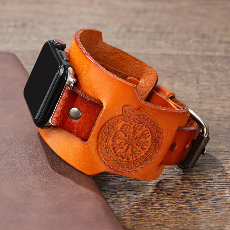 Cinturino per orologio in pelle con bussola vichinga e drago totem - image 6