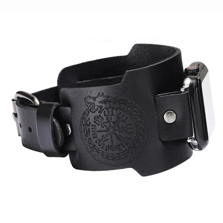 Cinturino per orologio in pelle con bussola vichinga e drago totem - image 10