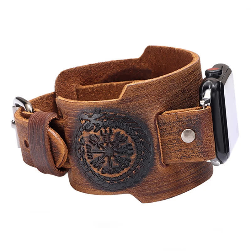 Cinturino per orologio in pelle con bussola vichinga e drago totem - image 12