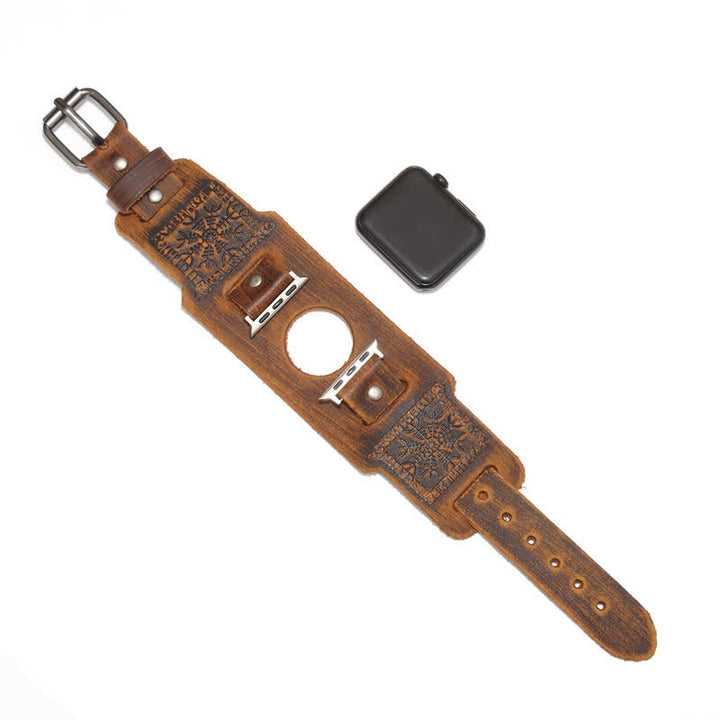 Cinturino per orologio in pelle con bussola vichinga in rilievo e totem - Marrone - Dimensioni quadrante orologio 42mm/44mm - image 9