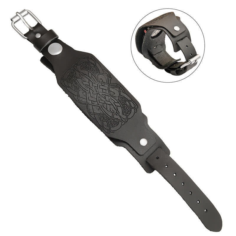 Cinturino per orologio in pelle con motivo a nodo celtico in rilievo - Nero - Dimensioni quadrante orologio 42mm/44mm - image 6