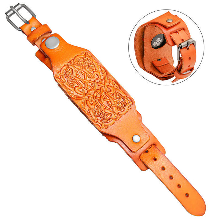 Cinturino per orologio in pelle con motivo a nodo celtico in rilievo - Arancia - Dimensioni quadrante orologio 42mm/44mm - image 3