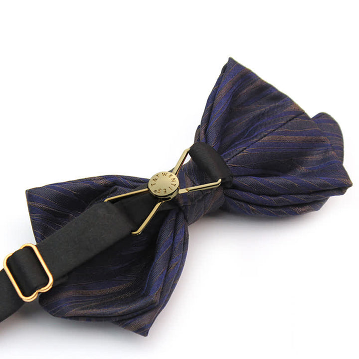 Papillon da uomo in jacquard a righe sottili blu scuro - image 4