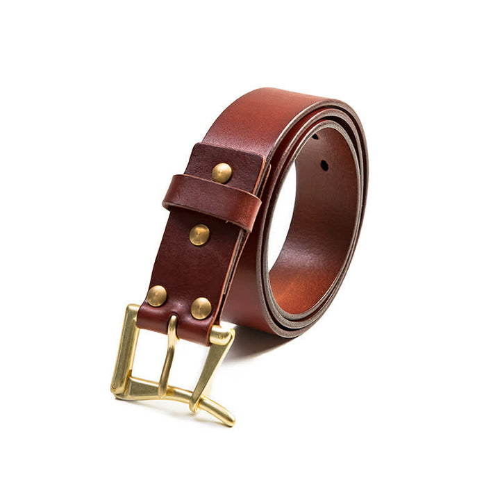 Cintura in pelle con fibbia in ottone di lusso da uomo - Marrone - 38 - image 2