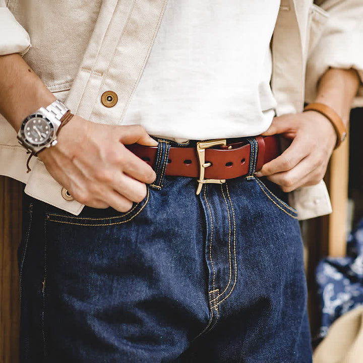 Cintura in pelle con fibbia in ottone di lusso da uomo - image 0
