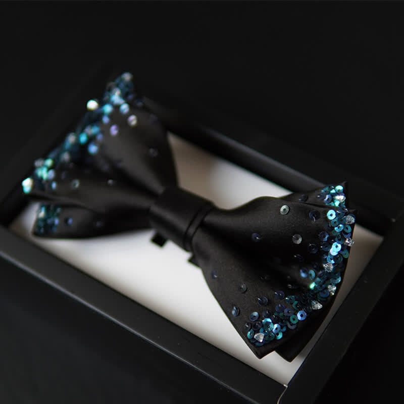 Papillon nero con paillettes blu lucido da uomo - Nero - image 0