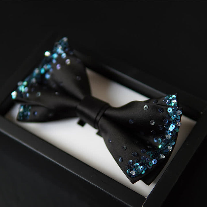 Papillon nero con paillettes blu lucido da uomo - Nero - image 0