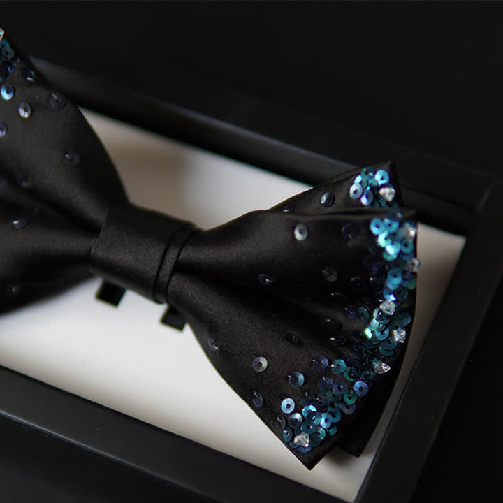Papillon nero con paillettes blu lucido da uomo - image 3