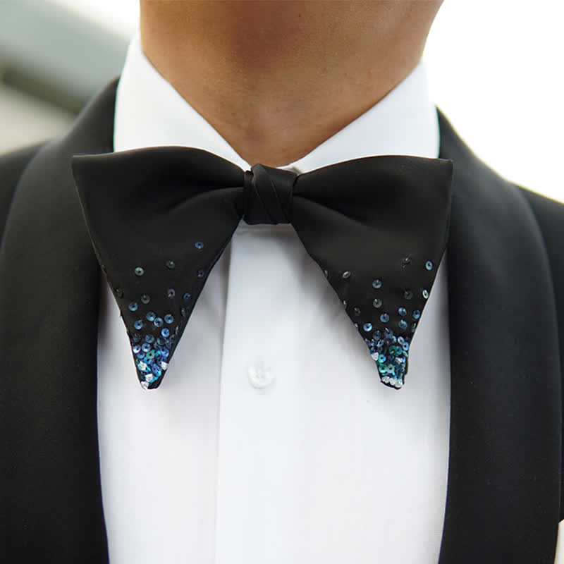 Papillon oversize a punta con paillettes blu sfumato da uomo - image 1