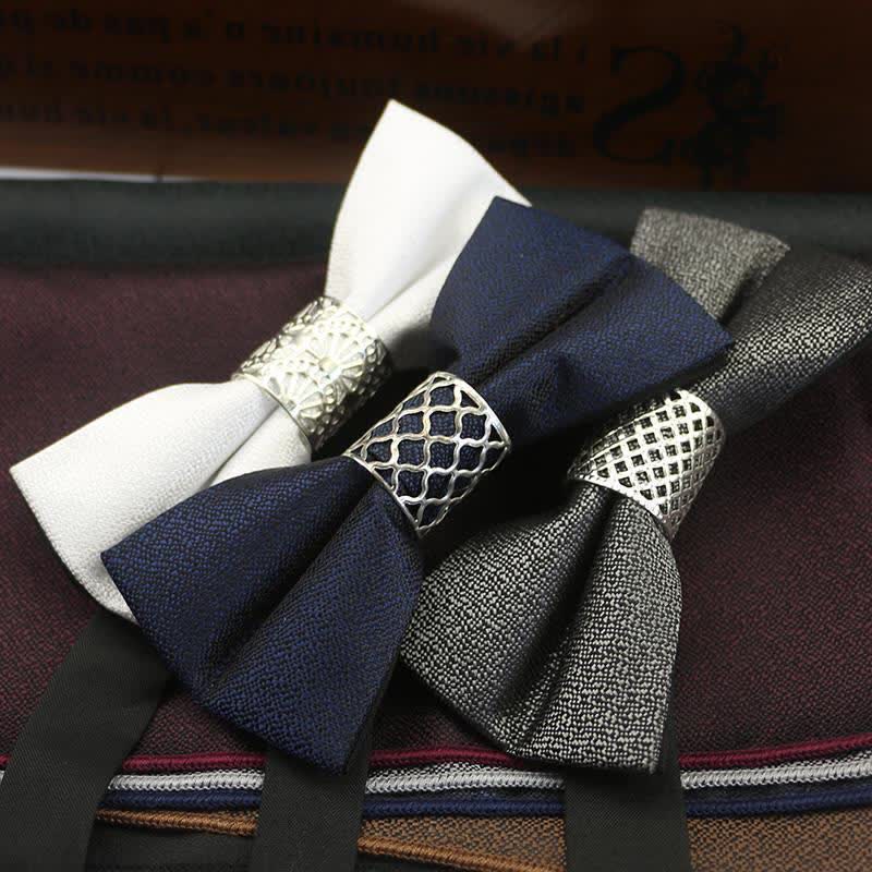 Papillon da uomo classico con anima in metallo argentato per matrimonio - image 3