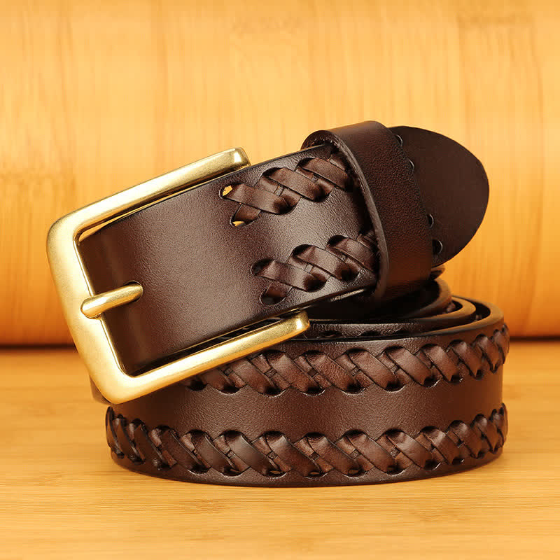 Cintura in pelle intrecciata casual da lavoro per uomo - Marrone - 46 - image 0