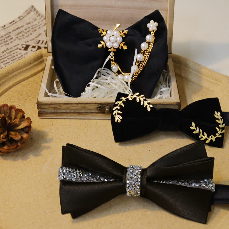 Set di papillon in velluto nero con strass scintillanti - image 1