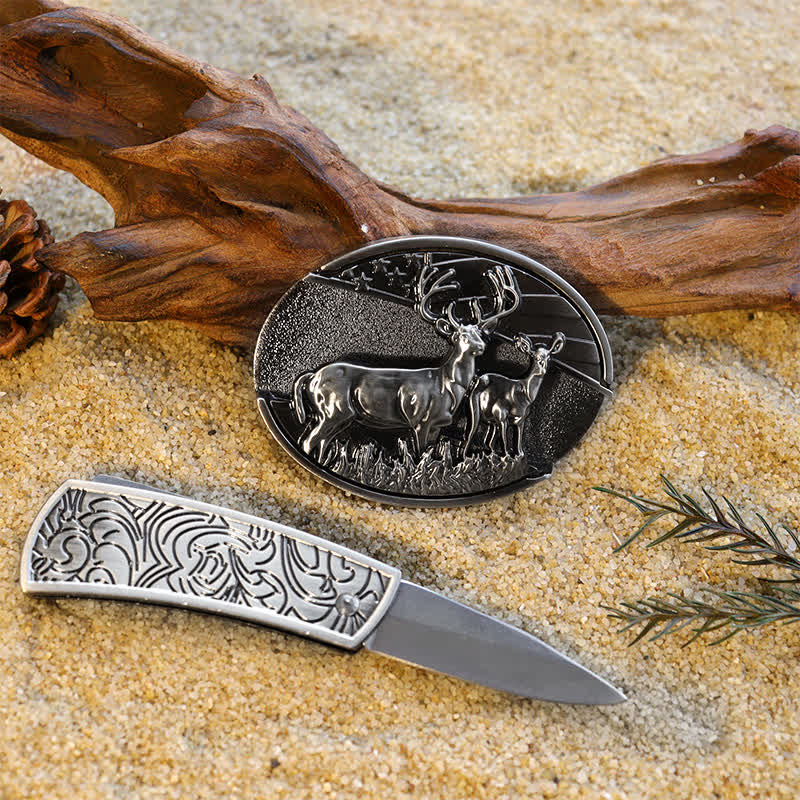 Set di fibbie per cintura in pelle fai da te con coltello pieghevole nascosto, molto popolare tra gli uomini - image 6