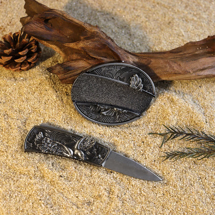 Set di fibbie per cintura in pelle fai da te con coltello pieghevole nascosto, molto popolare tra gli uomini - image 9