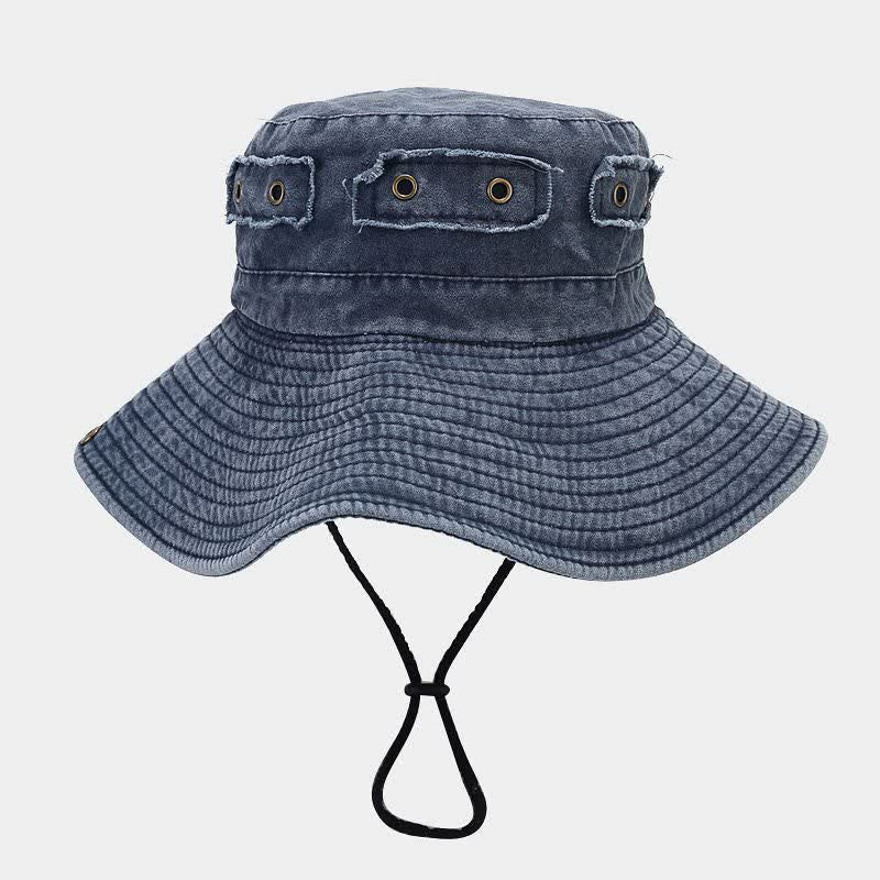 Cappello da pescatore unisex con toppa in denim e protezione solare - image 8