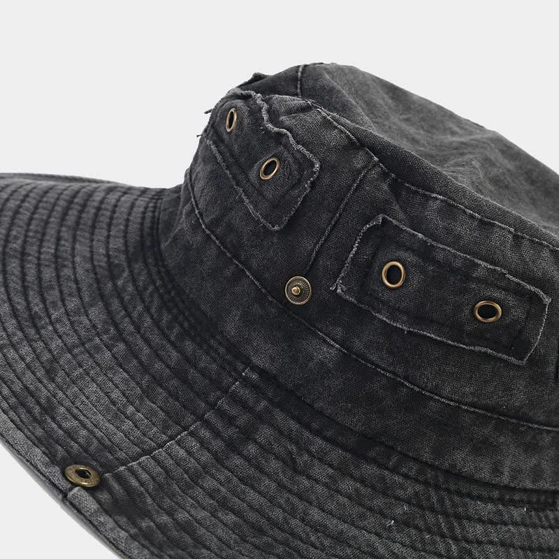 Cappello da pescatore unisex con toppa in denim e protezione solare - image 3