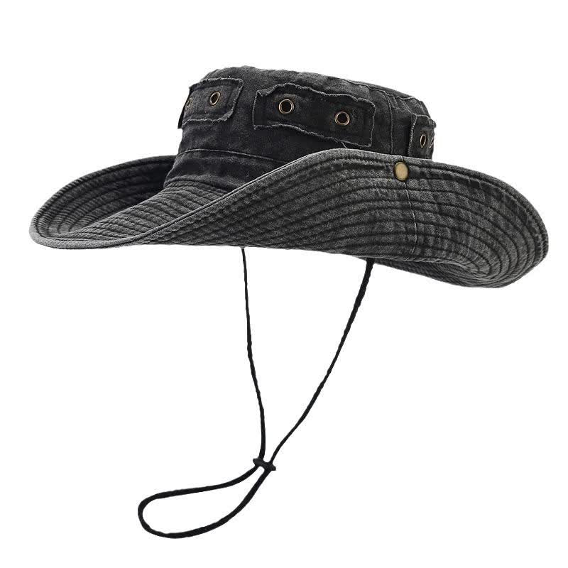 Cappello da pescatore unisex con toppa in denim e protezione solare - Nero - Misura M (22"-22 7/8") - image 0