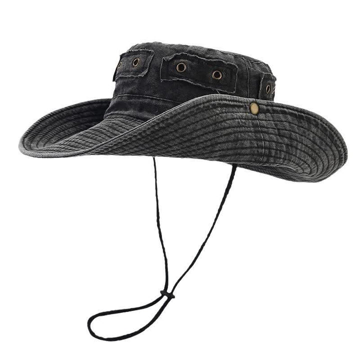 Cappello da pescatore unisex con toppa in denim e protezione solare - Nero - Misura M (22"-22 7/8") - image 0
