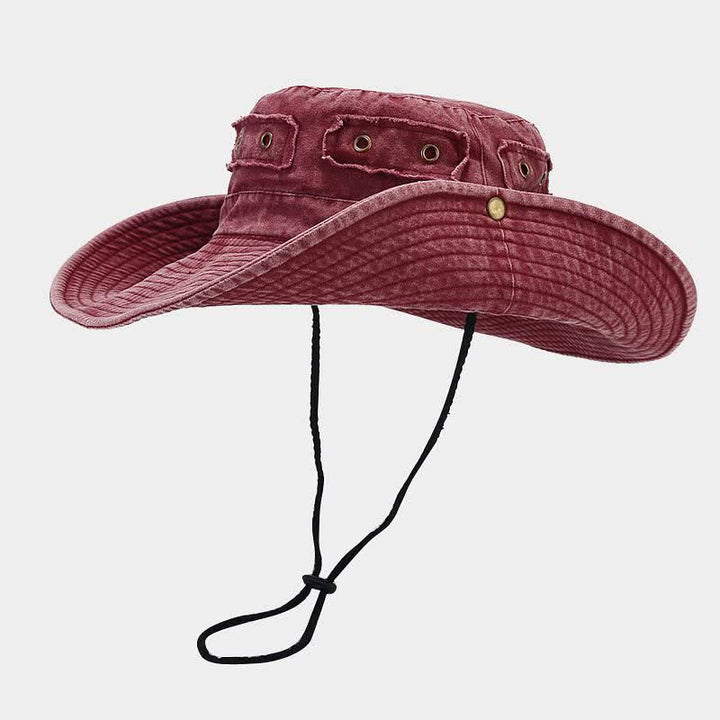 Cappello da pescatore unisex con toppa in denim e protezione solare - Borgogna - Misura M (22"-22 7/8") - image 9